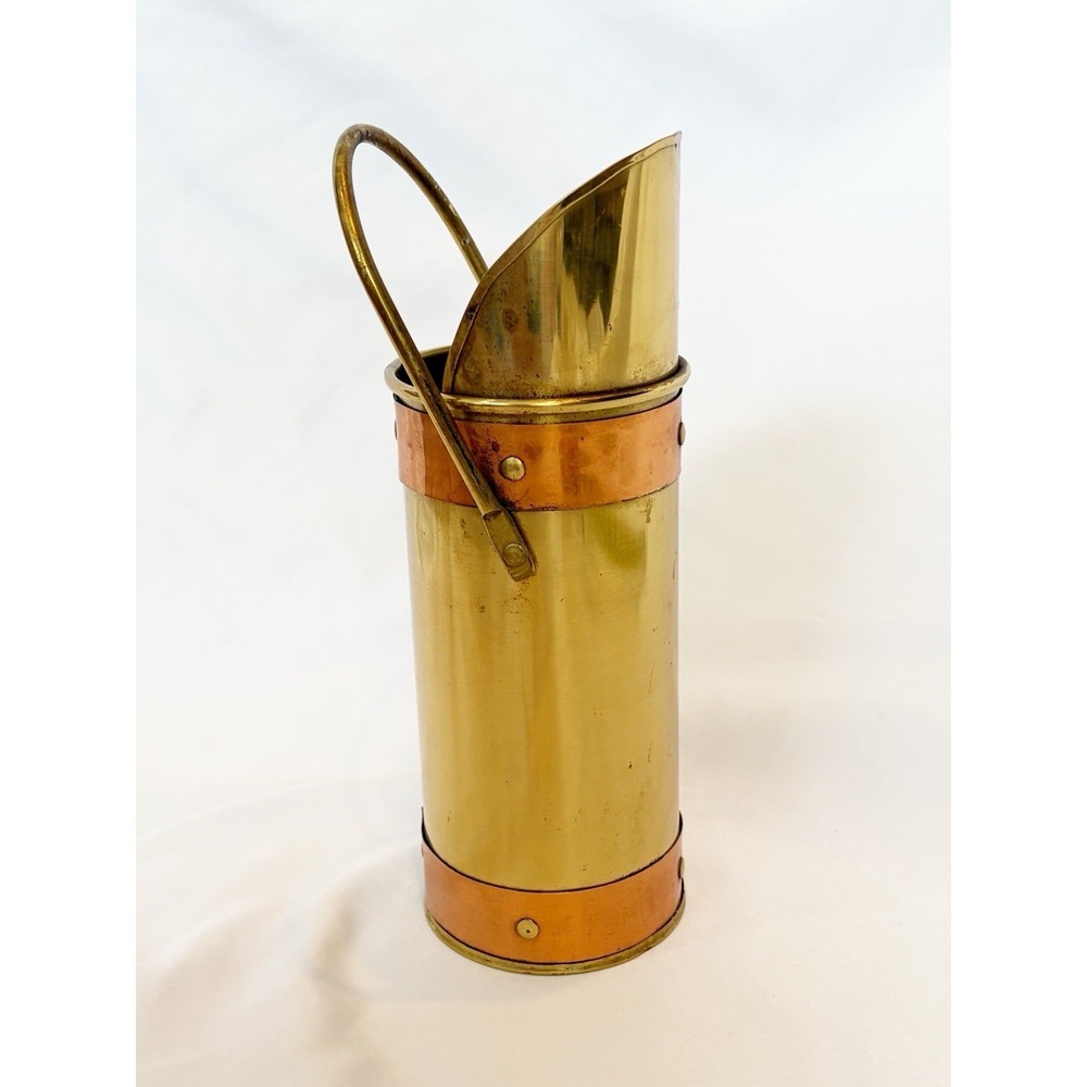 Vintage Brass & Copper Fireplace Match Holder w/ Striker Scuttle  8"x 2.5"